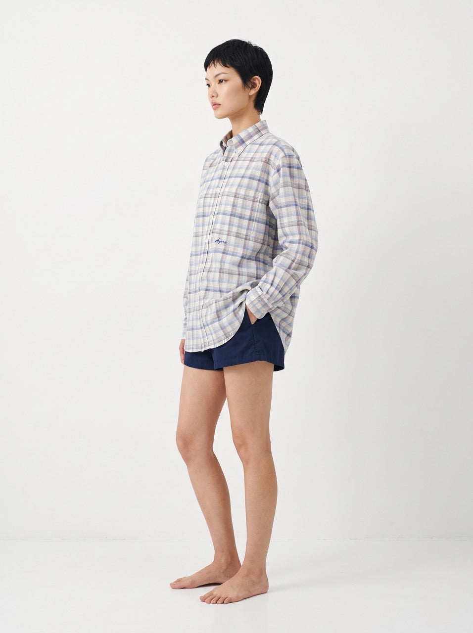 Blue Check Cotton Button-Down Shirt