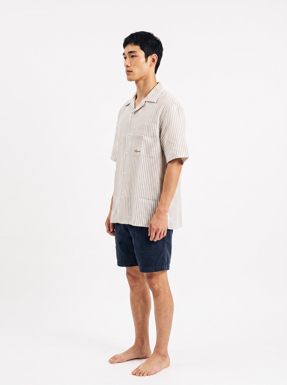 Bronze Stripe Yarn-Dyed Cotton Cuban Collar Shirt