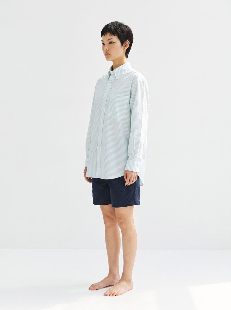Mint Stripe Yarn-Dyed Cotton Button-Down Shirt