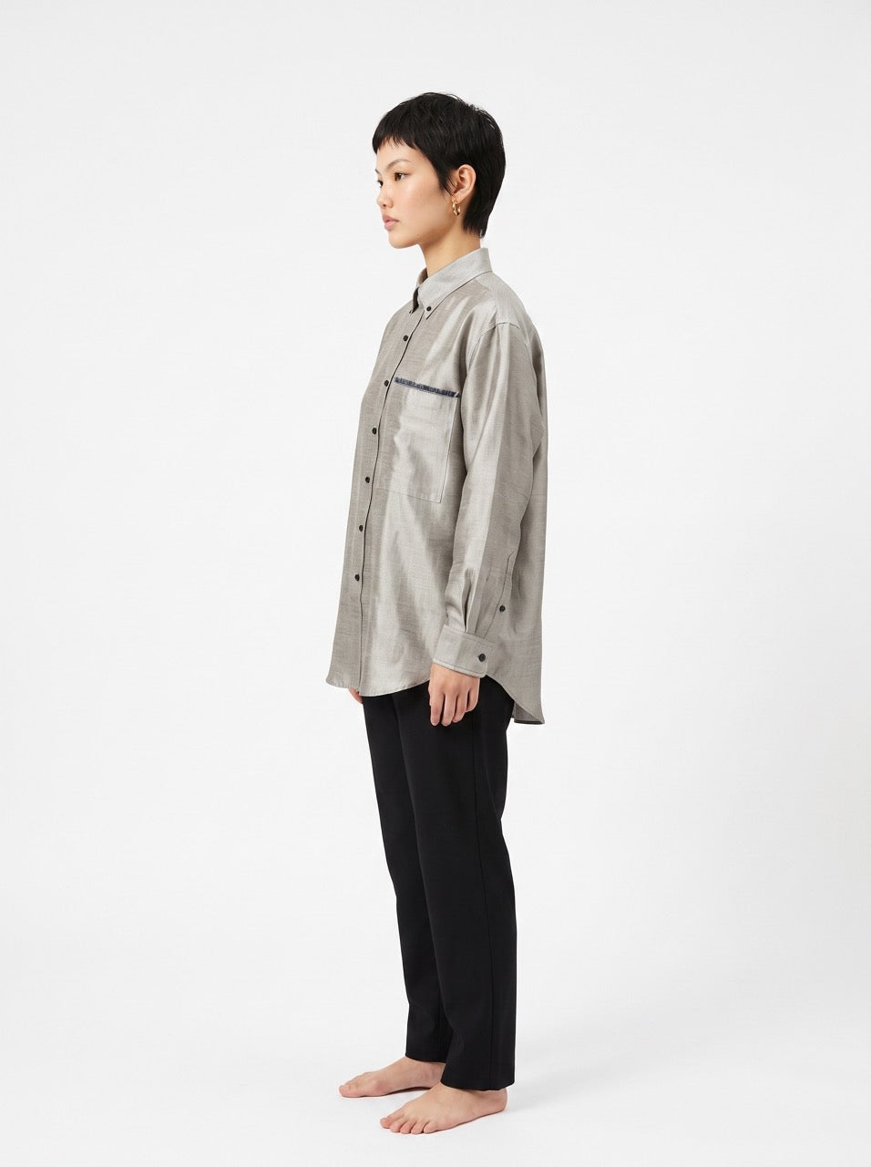 Silver Silk Button-Down Shirt