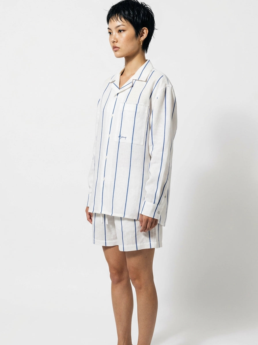 White & Blue Striped Linen Shirt