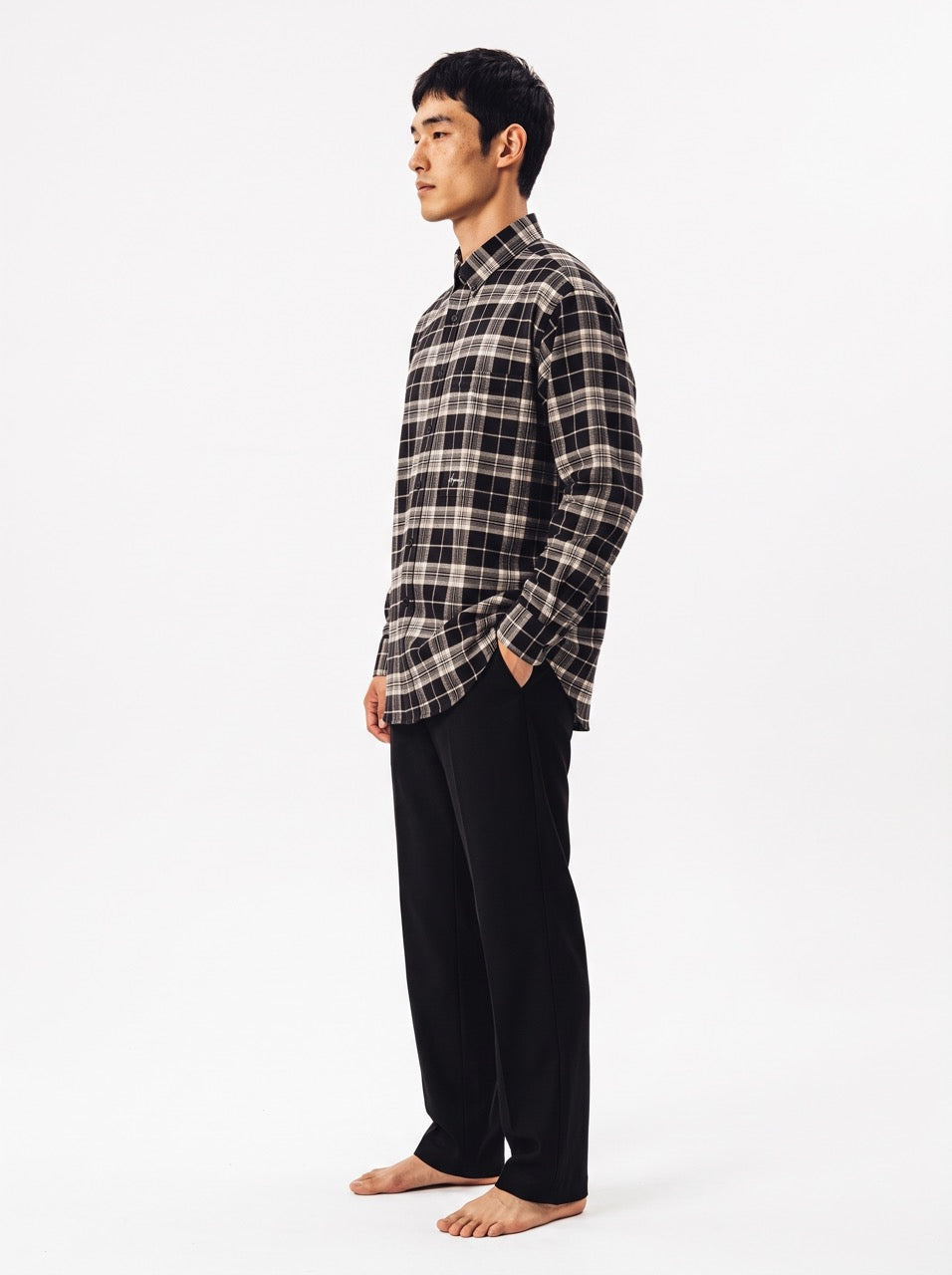 Black & White Yarn-Dyed Cotton Check Button-Down Shirt