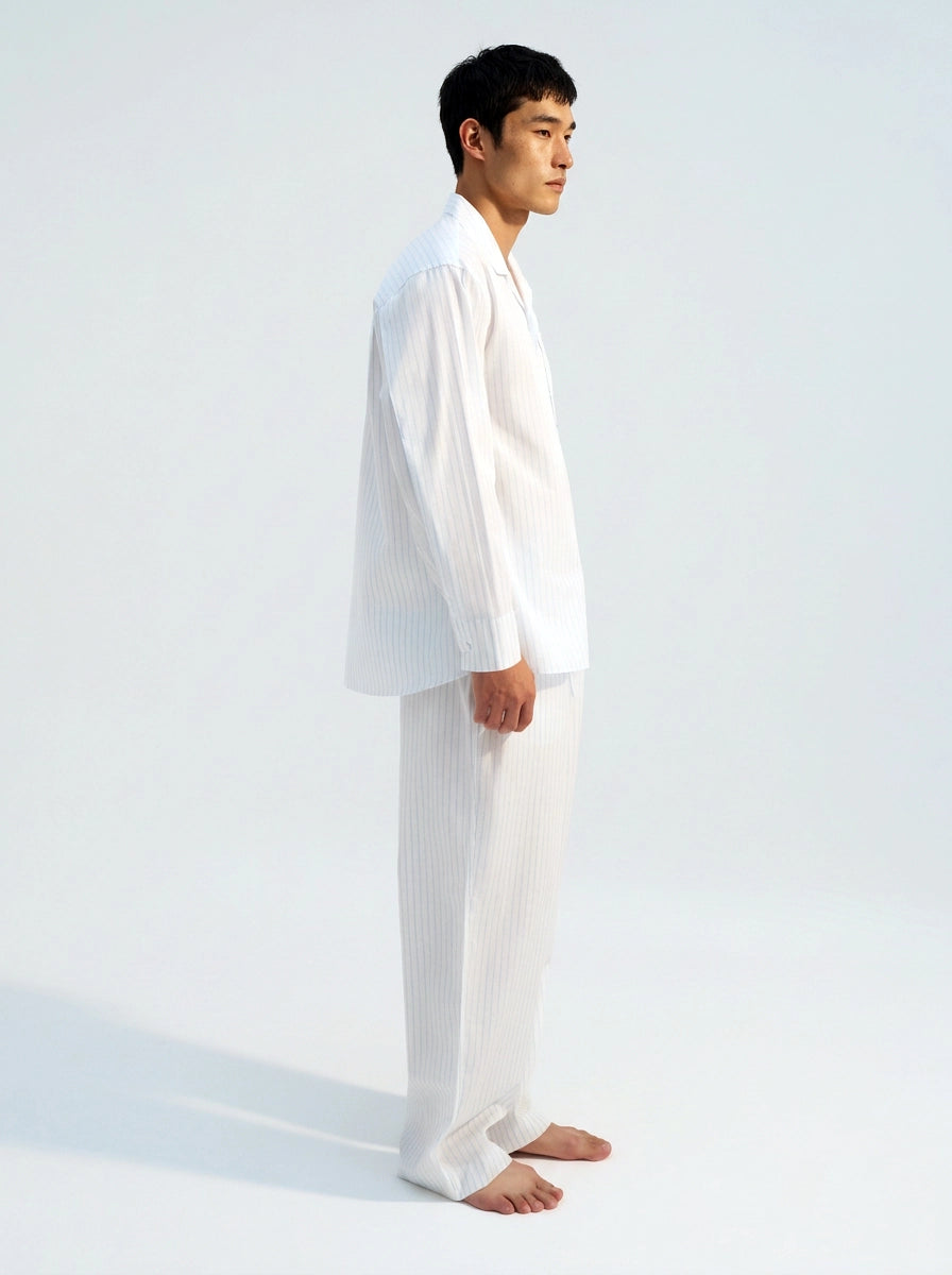 White & Light Blue Striped Cotton Shirt