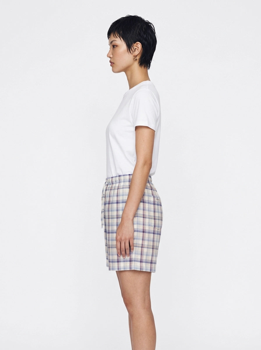 Blue & Beige Plaid Cotton Shorts