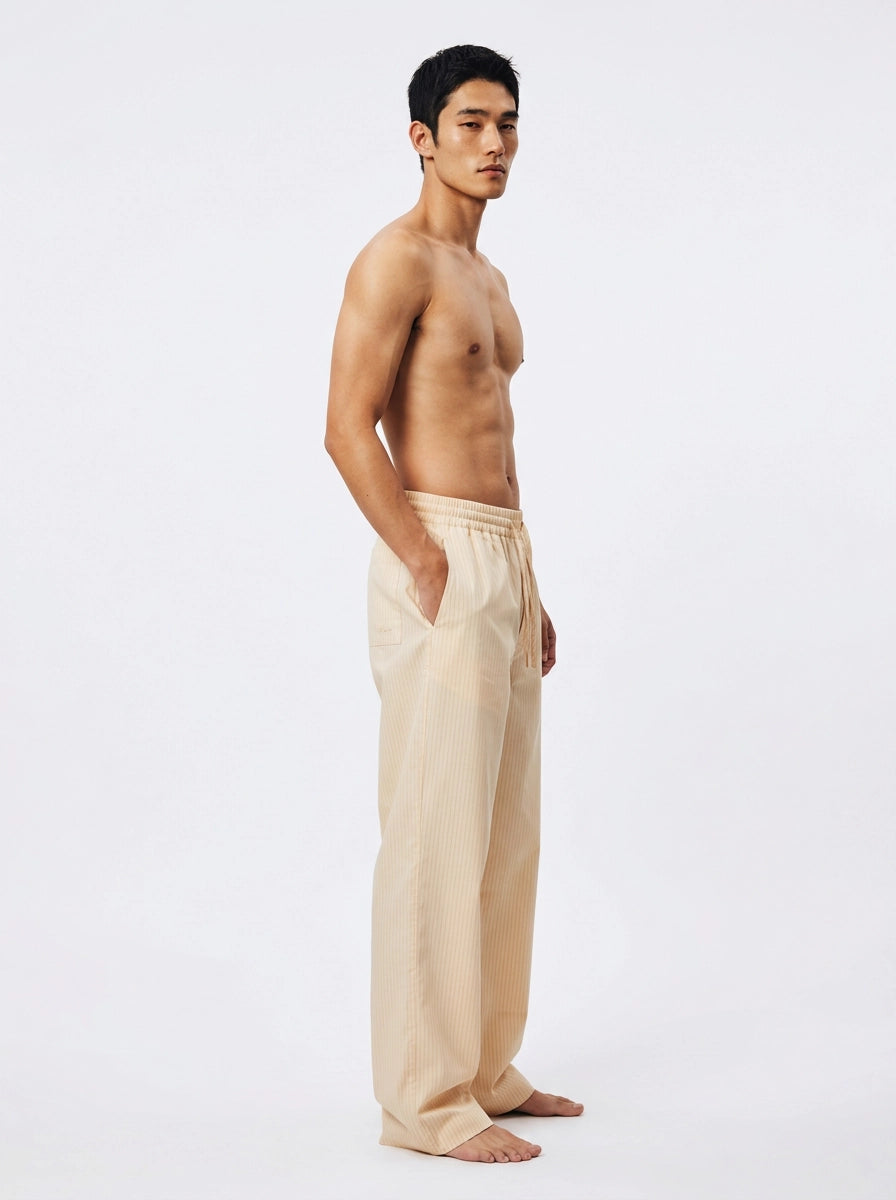 Beige Pinstripe Cotton Lounge Trousers