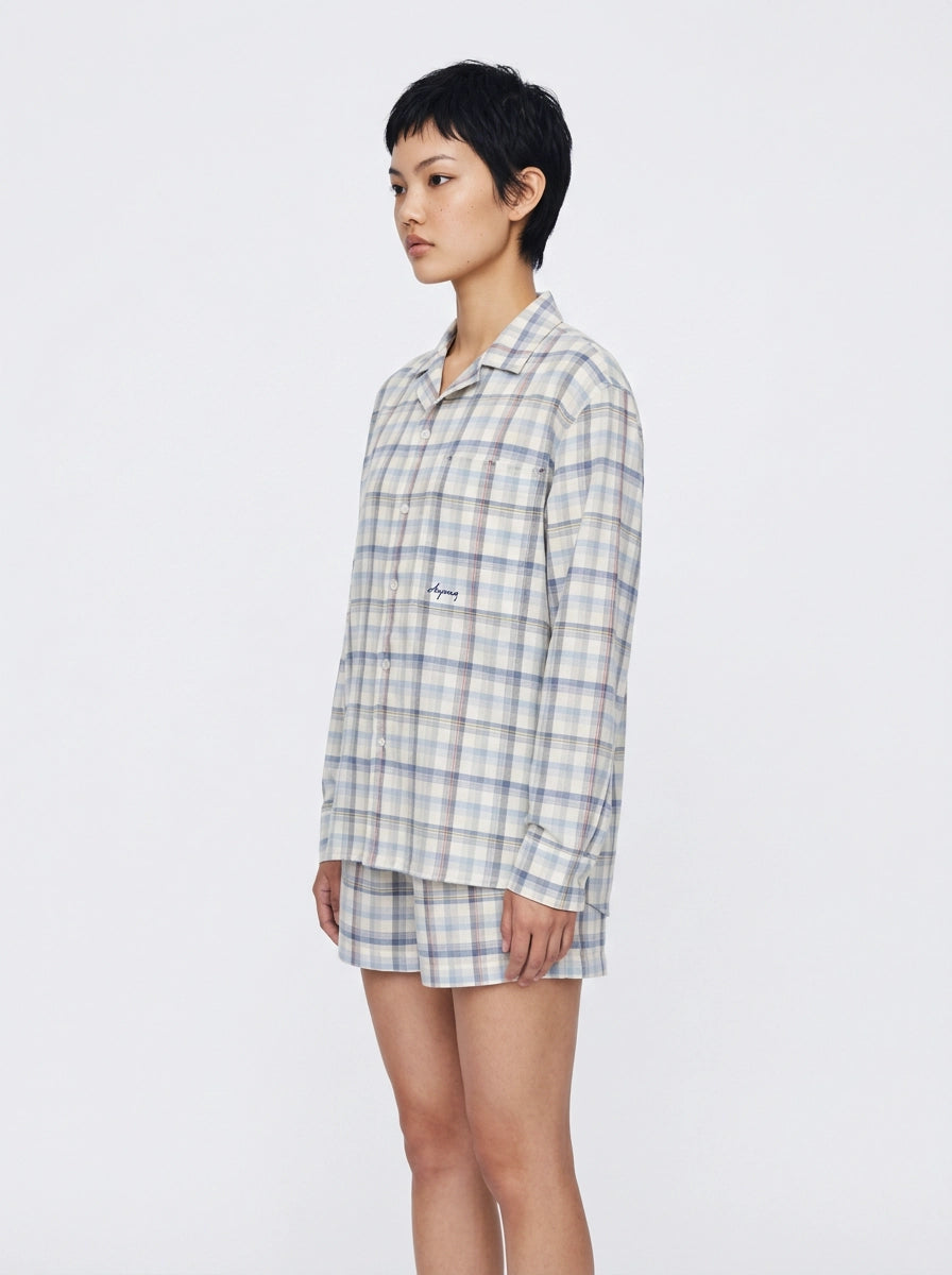 Blue & Beige Plaid Cotton Shirt