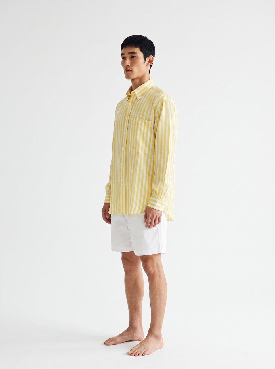 Yellow Stripe Silk Button-Down Shirt