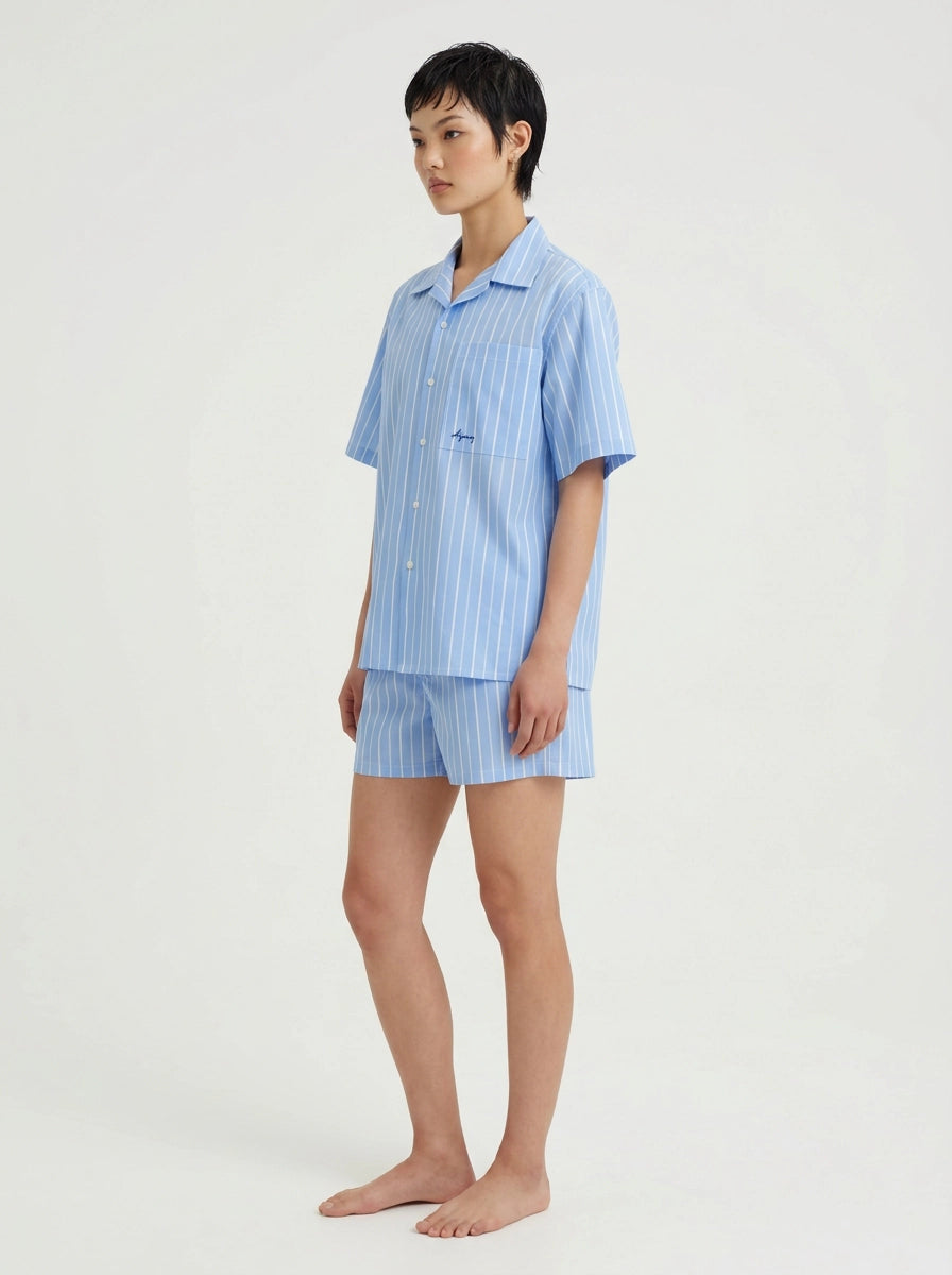 Sky Blue Tencel Stripe Cotton Shirt