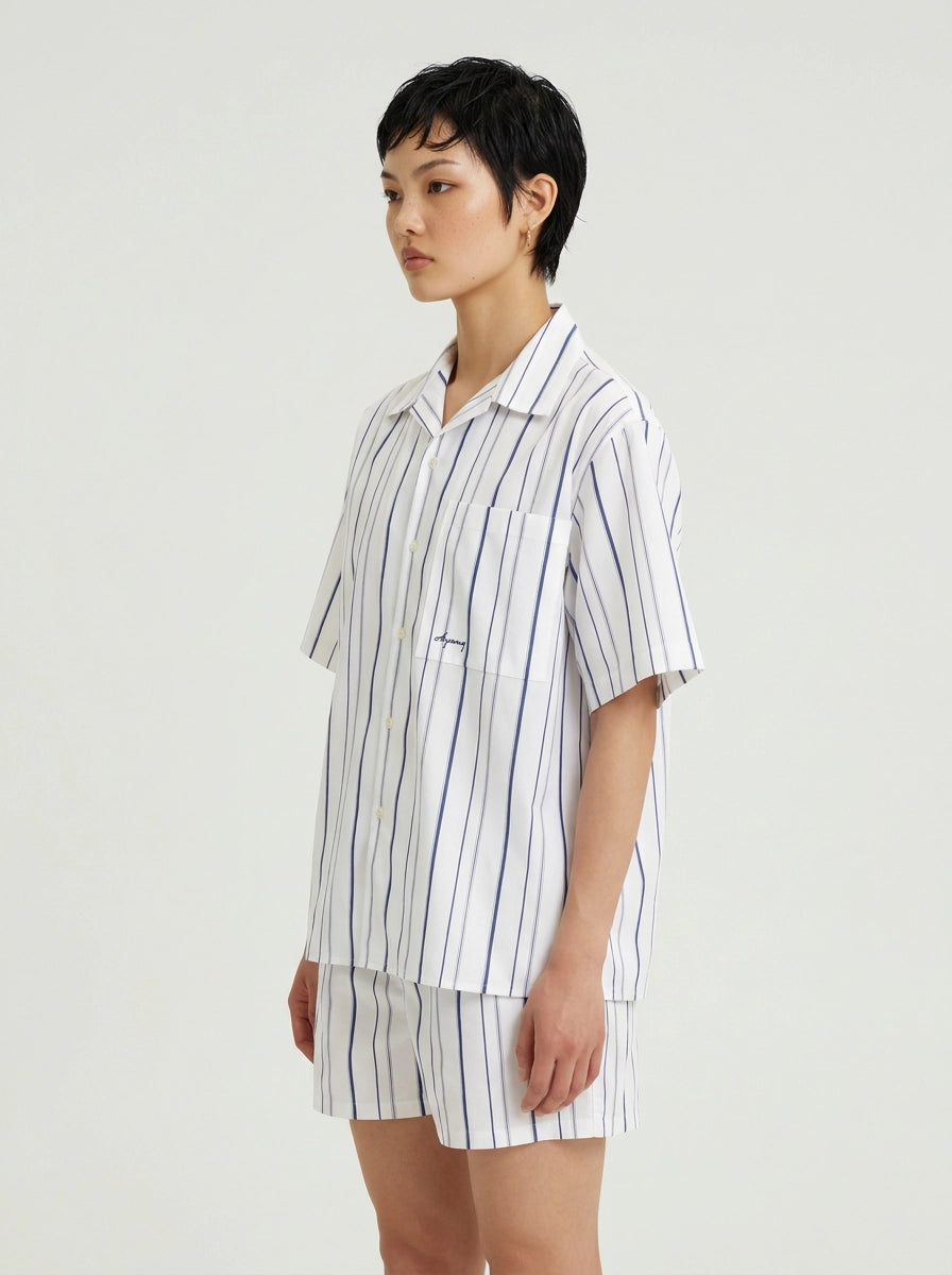 White & Navy Stripe Cotton Shirt