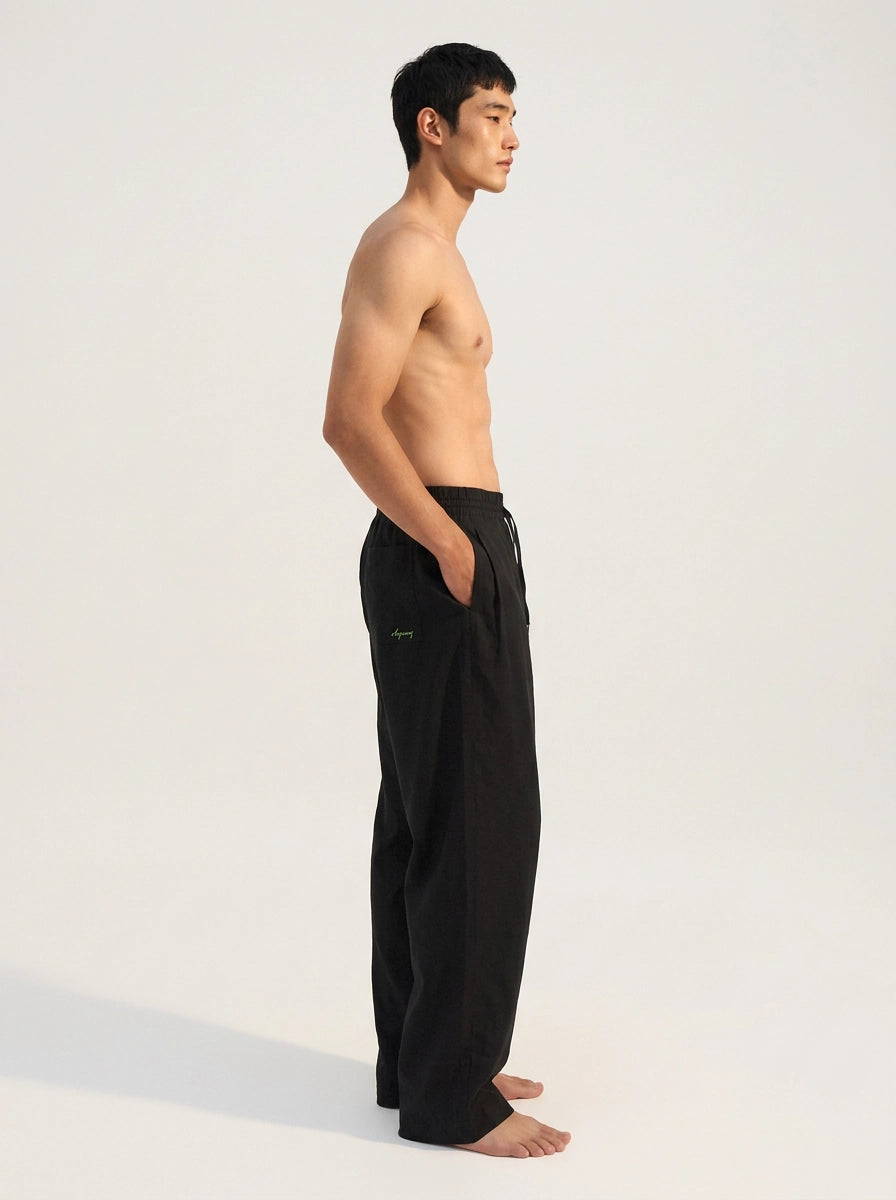 Black Cotton Linen Lounge Trousers