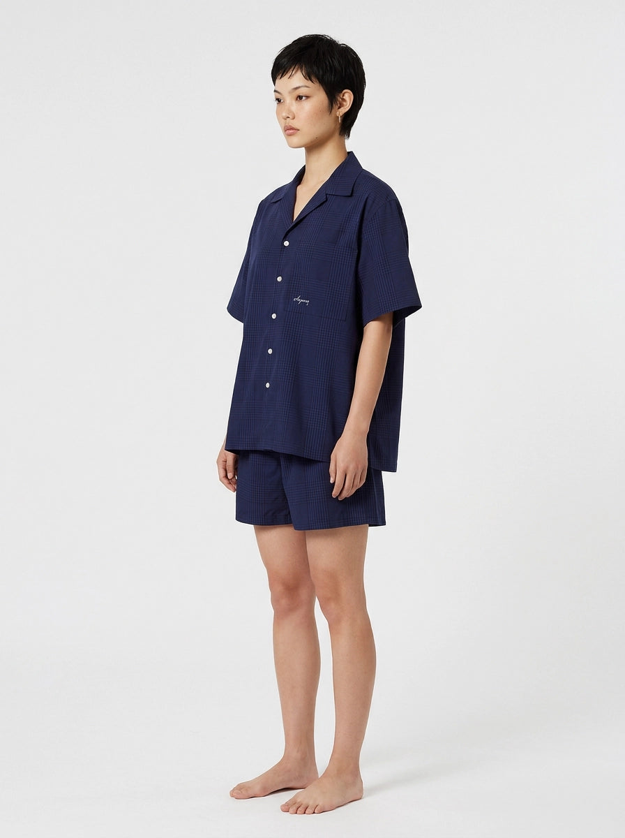 Navy Houndstooth Cotton Shirt