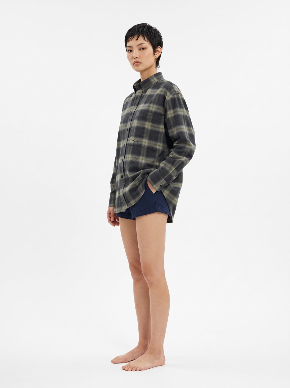 Charcoal Check Cotton Button-Down Shirt