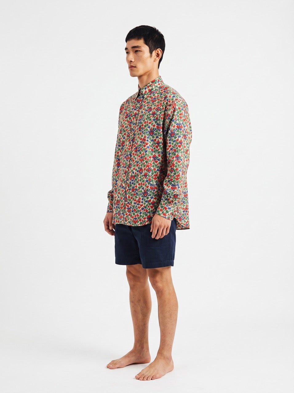 Cotton Silk Floral Print Button-Down Shirt