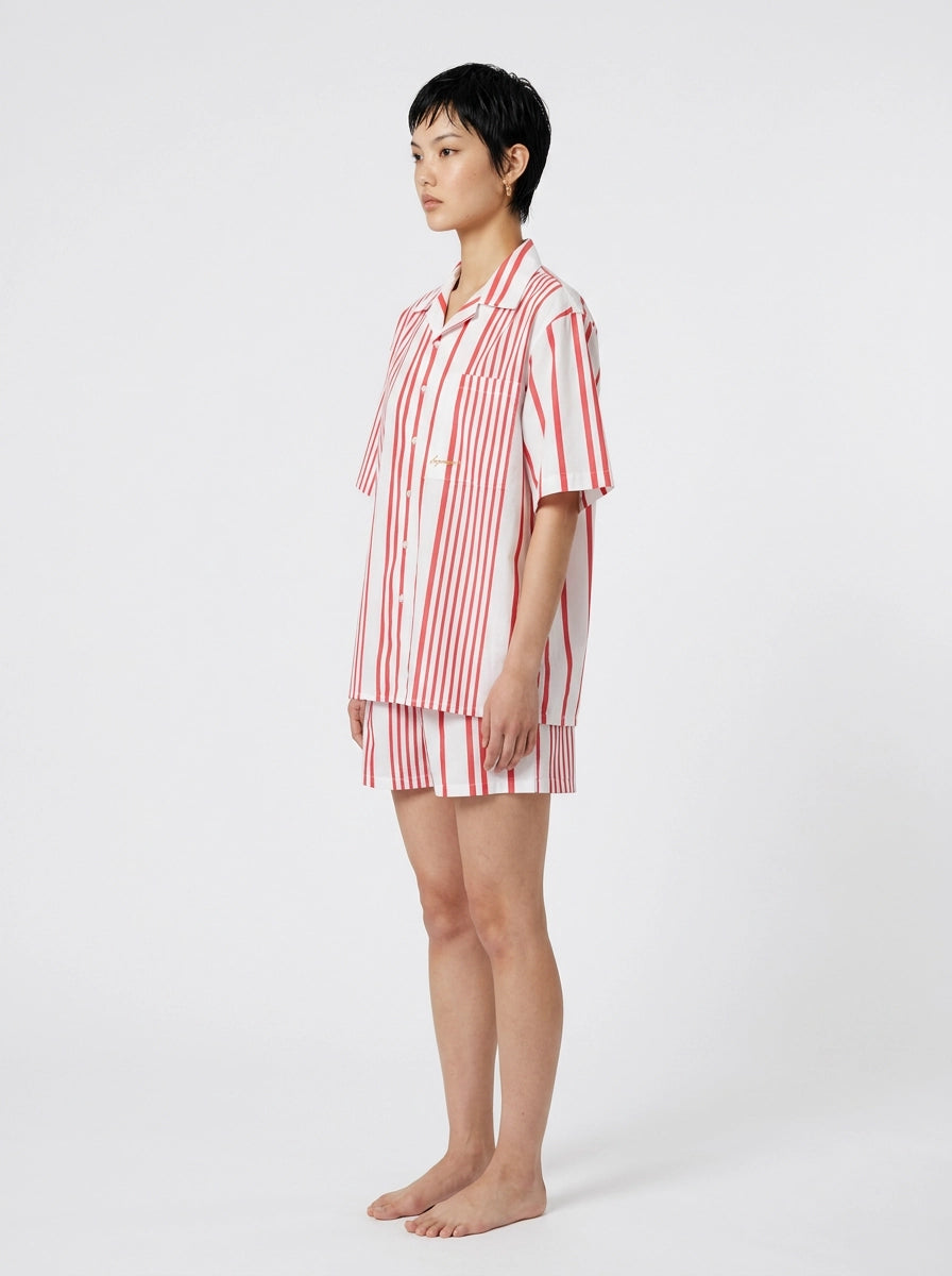 Coral Stripe Cotton Shirt