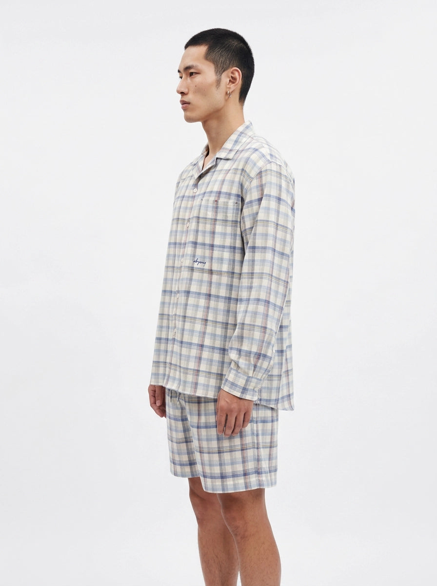 Blue & Beige Plaid Cotton Shirt