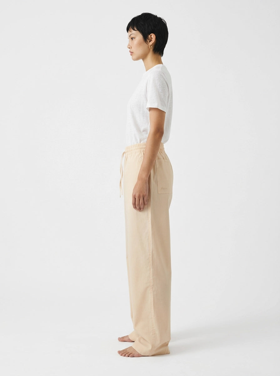 Beige Pinstripe Cotton Lounge Trousers