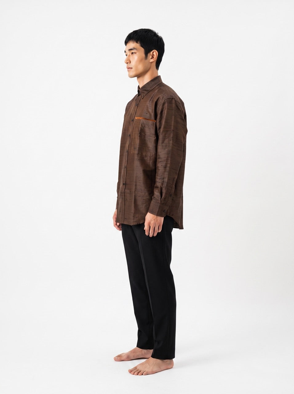 Chocolate Brown Silk Button-Down Shirt