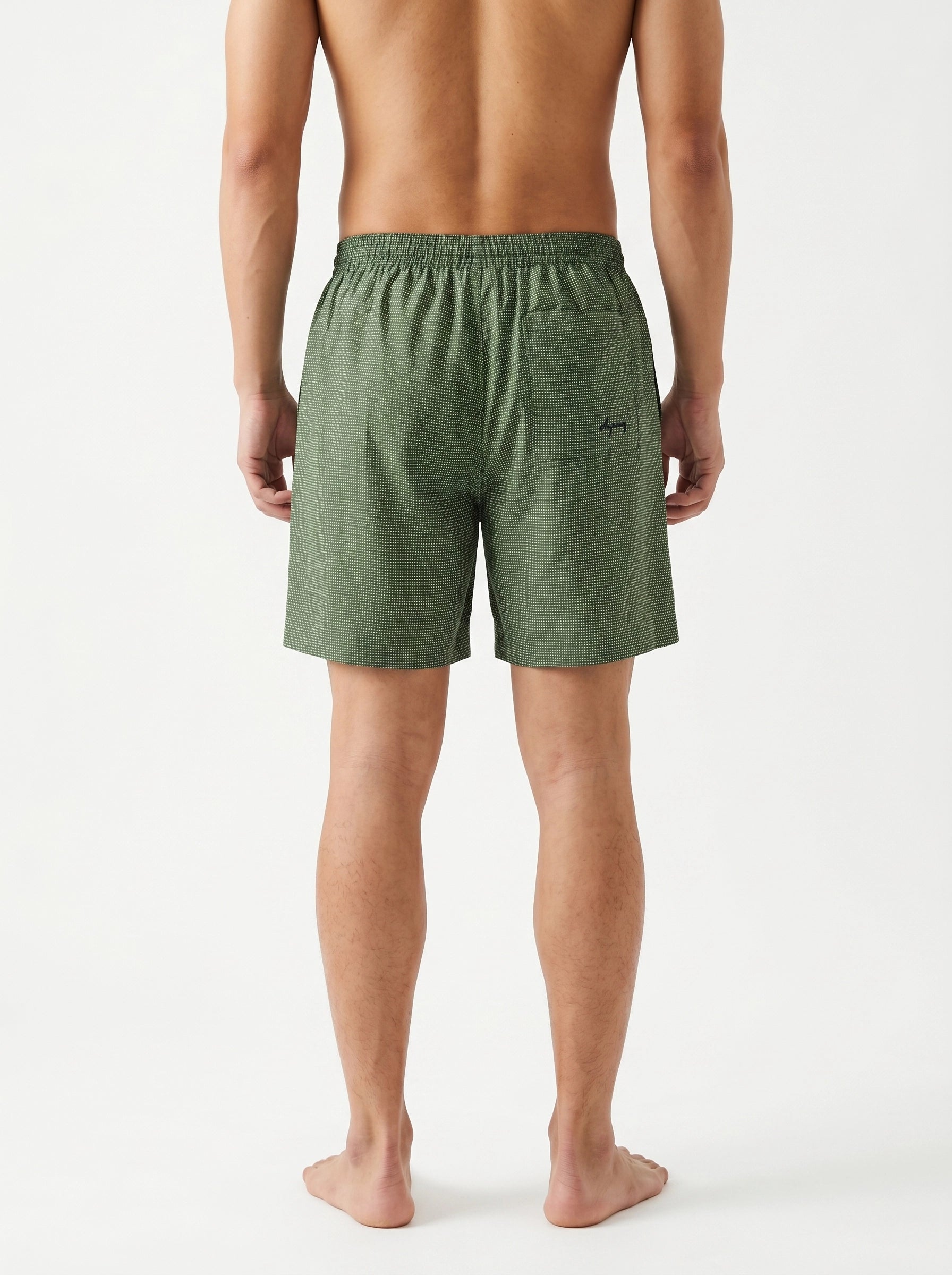 Olive Micro Print Cotton Silk Shorts