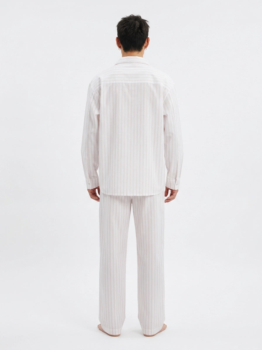 White & Red Fine Stripe Cotton Shirt