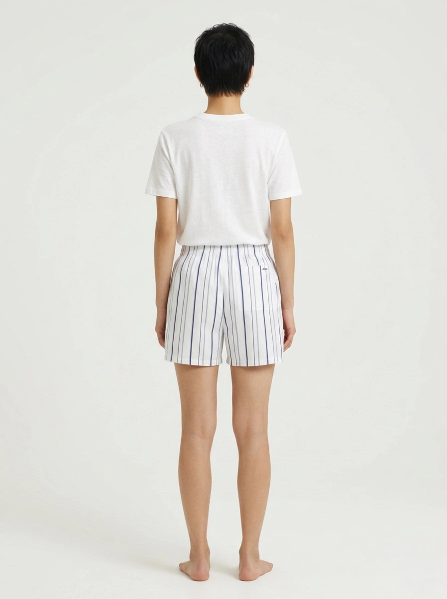 White & Navy Stripe Cotton Boxer Shorts