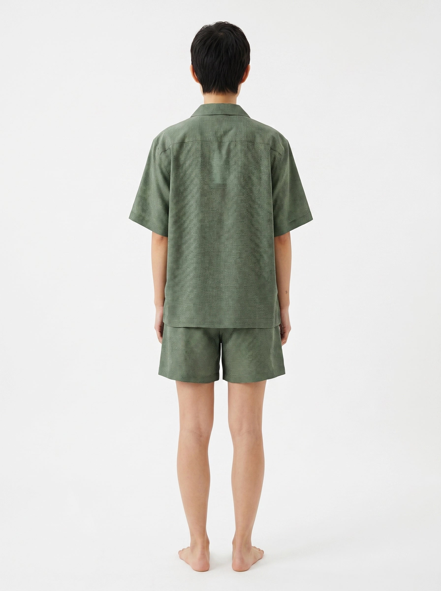 Olive Micro Print Cotton Silk Shirt