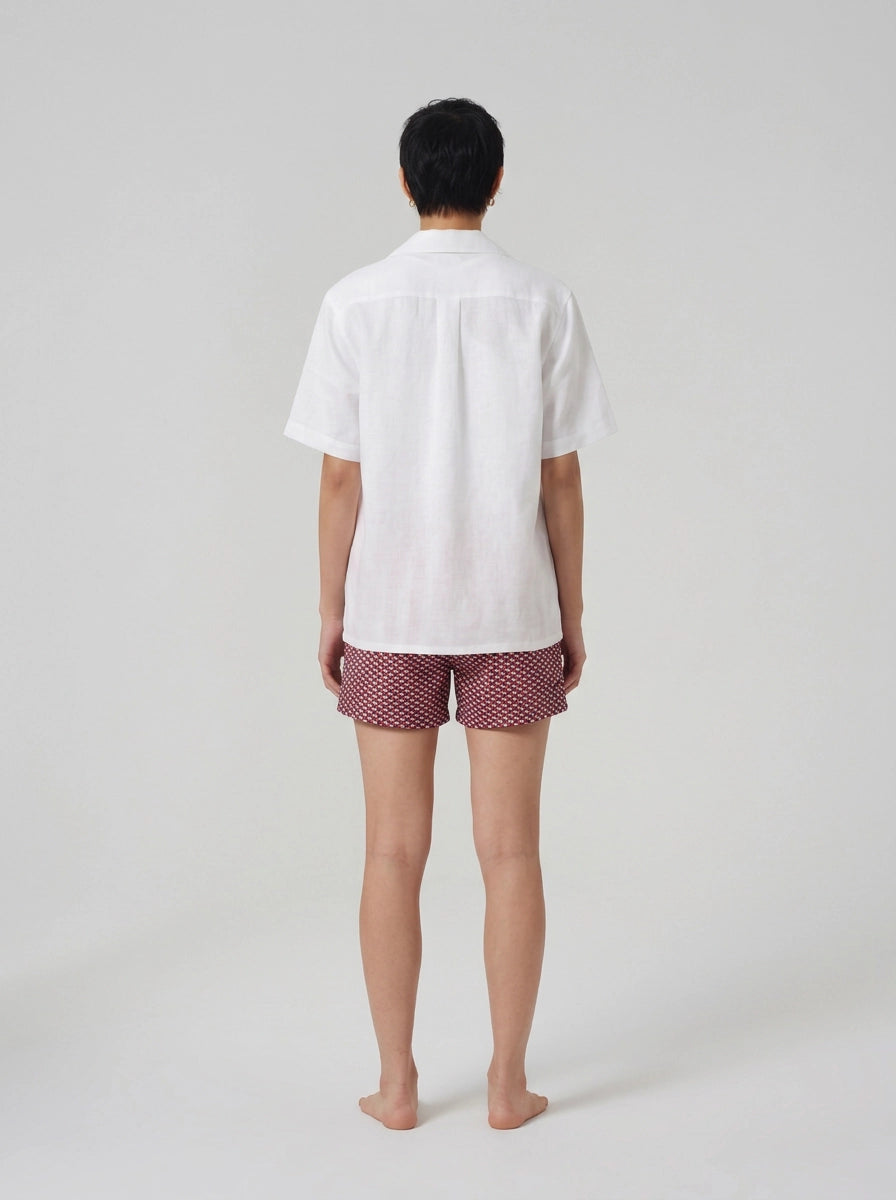 Red Geo Print Swim Shorts