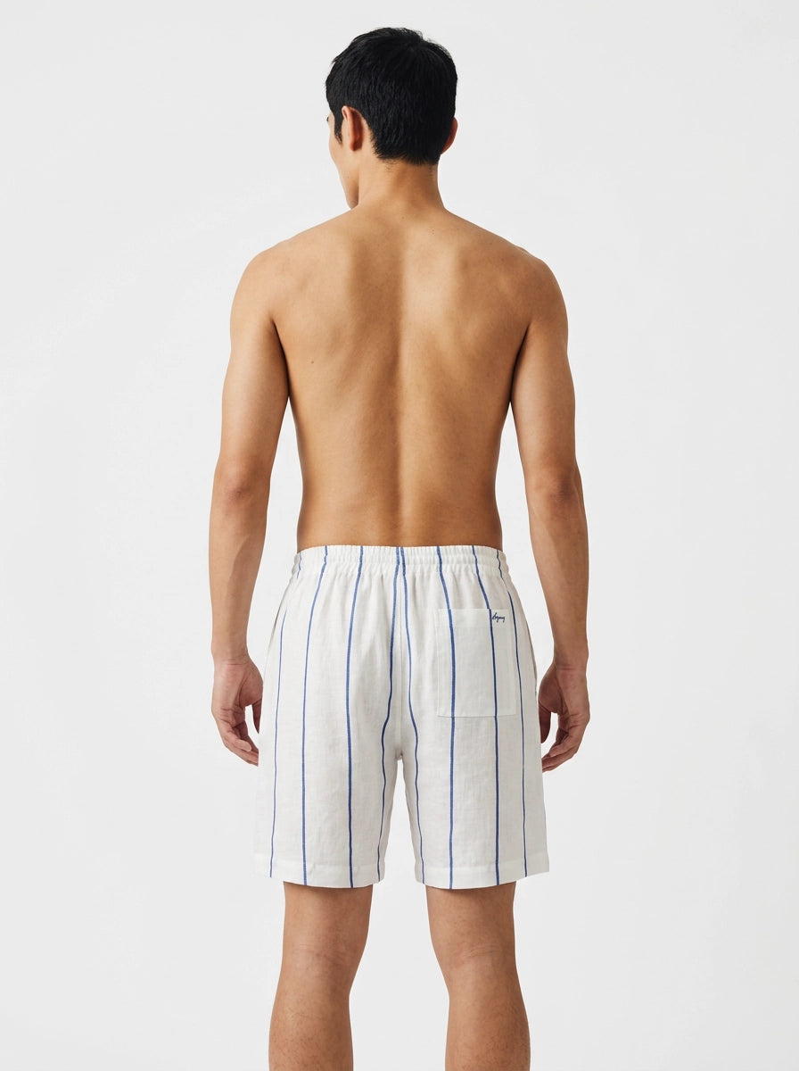White & Blue Striped Linen Shorts