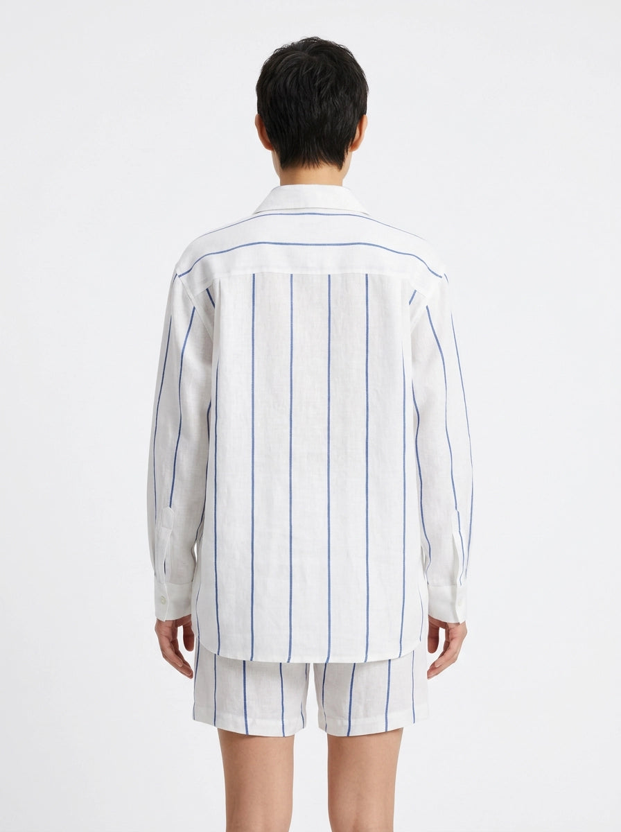White & Blue Striped Linen Shirt