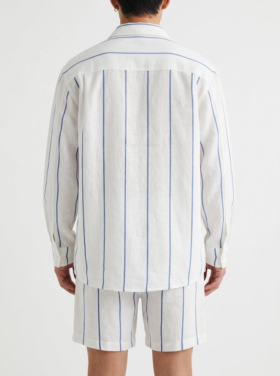 White & Blue Striped Linen Shirt
