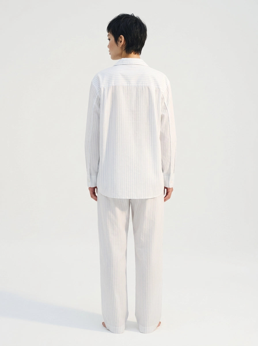 White & Light Blue Striped Cotton Shirt