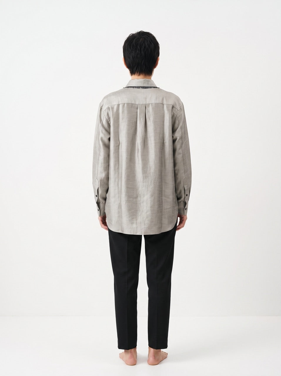 Silver Silk Button-Down Shirt