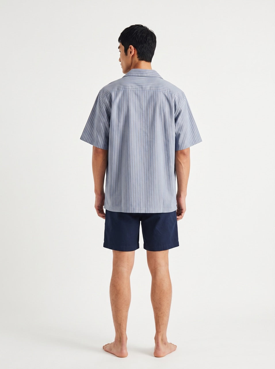 Sky Blue Yarn-Dyed Stripe Cotton Cuban Collar Shirt