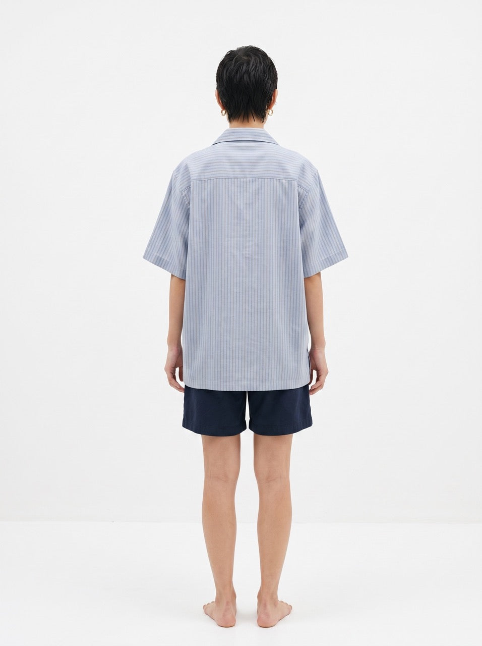 Sky Blue Yarn-Dyed Stripe Cotton Cuban Collar Shirt