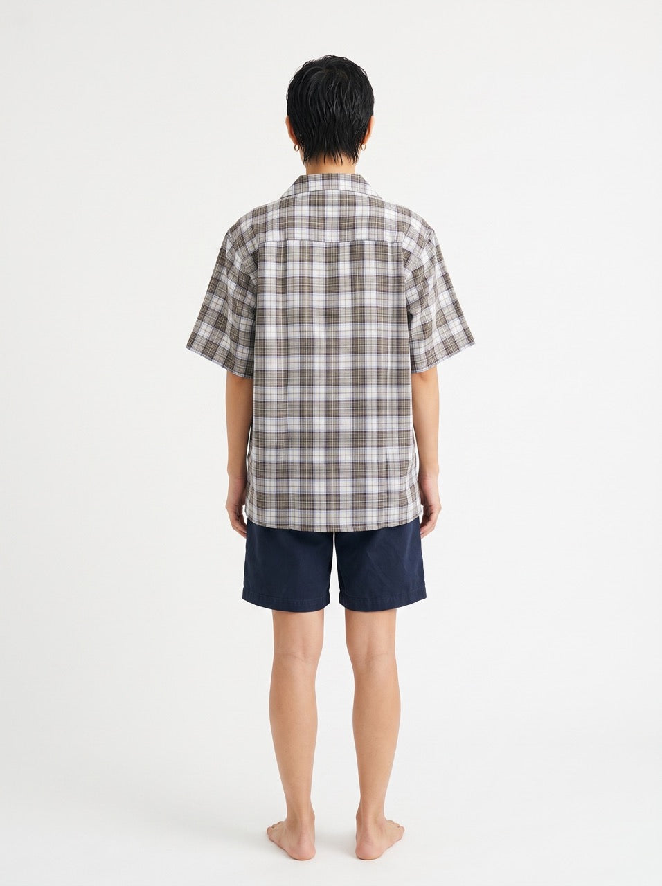 Brown Plaid Cotton Cuban Collar Shirt