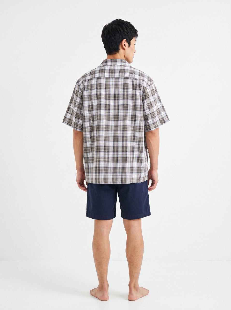 Brown Plaid Cotton Cuban Collar Shirt