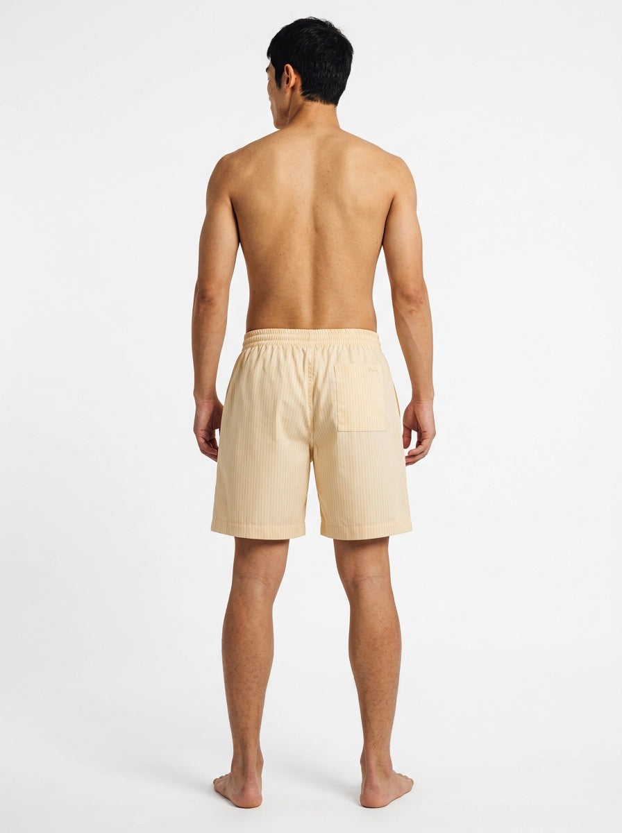 Beige Pinstripe Cotton Shorts