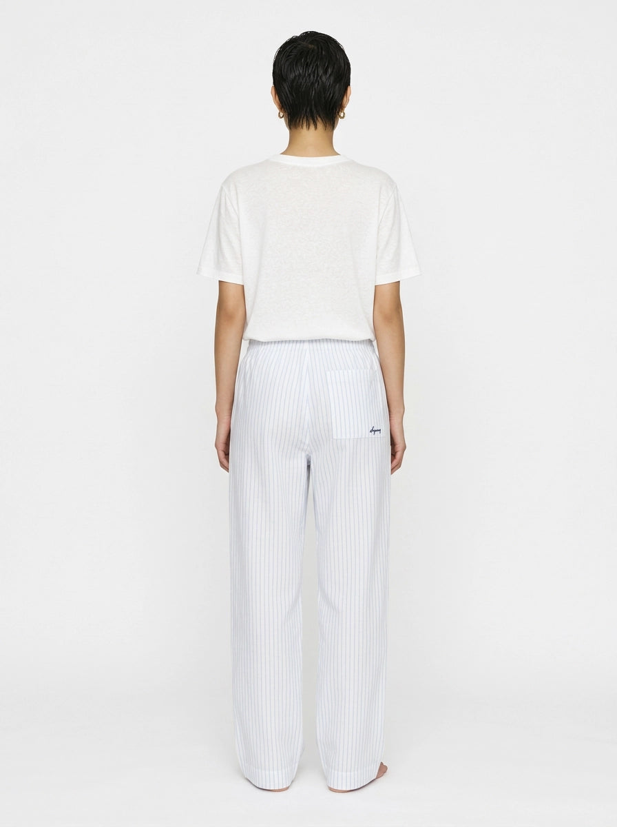 White & Light Blue Striped Cotton Lounge Trousers