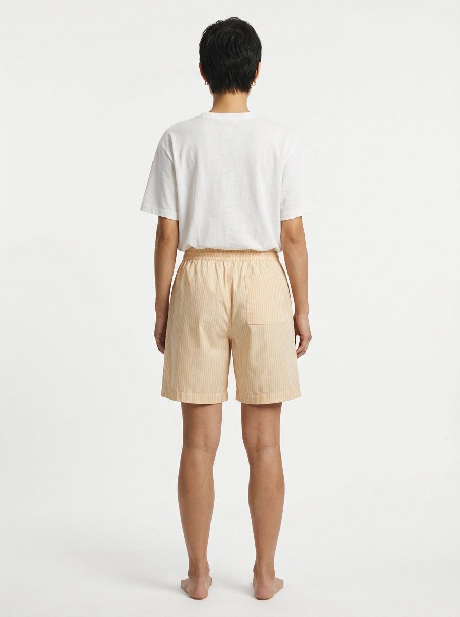 Beige Pinstripe Cotton Shorts