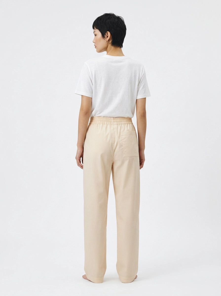 Beige Pinstripe Cotton Lounge Trousers
