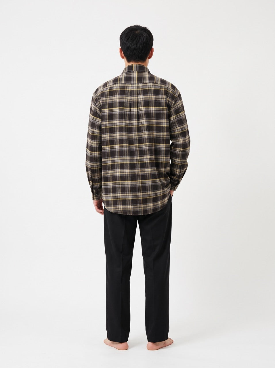 Grey, Mustard & Black Yarn-Dyed Cotton Check Button-Down Shirt