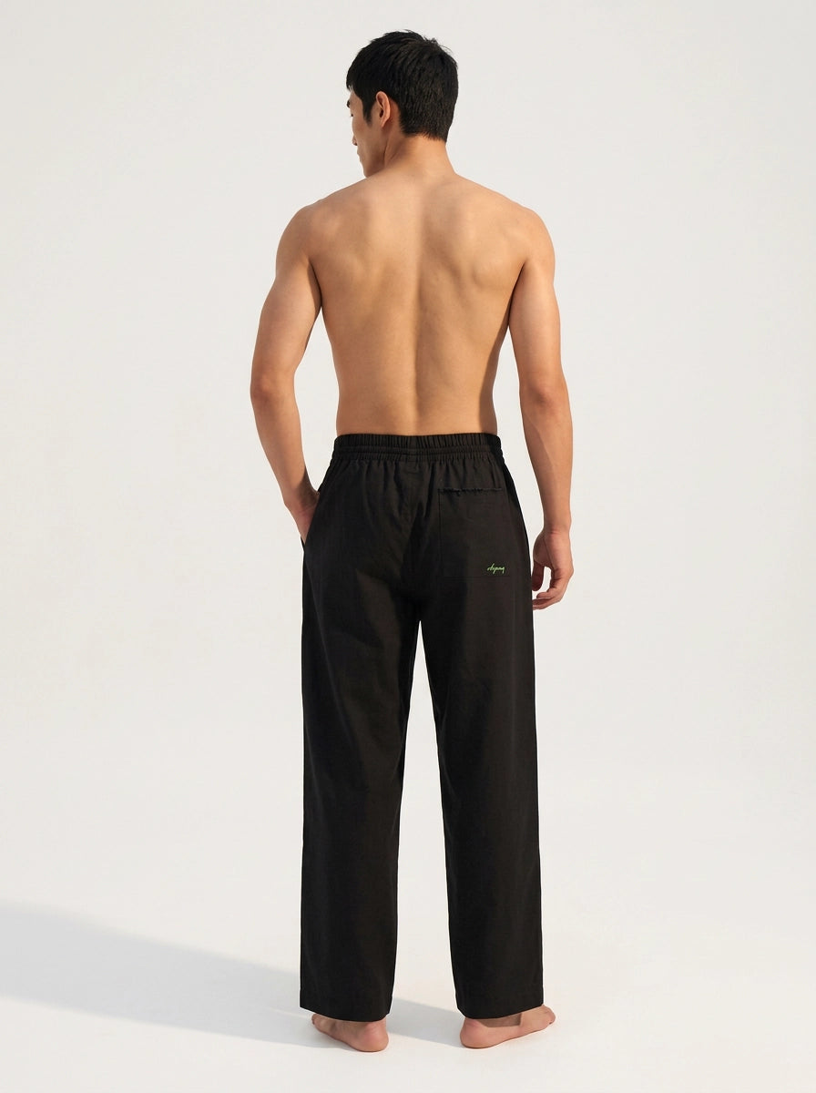 Black Cotton Linen Lounge Trousers