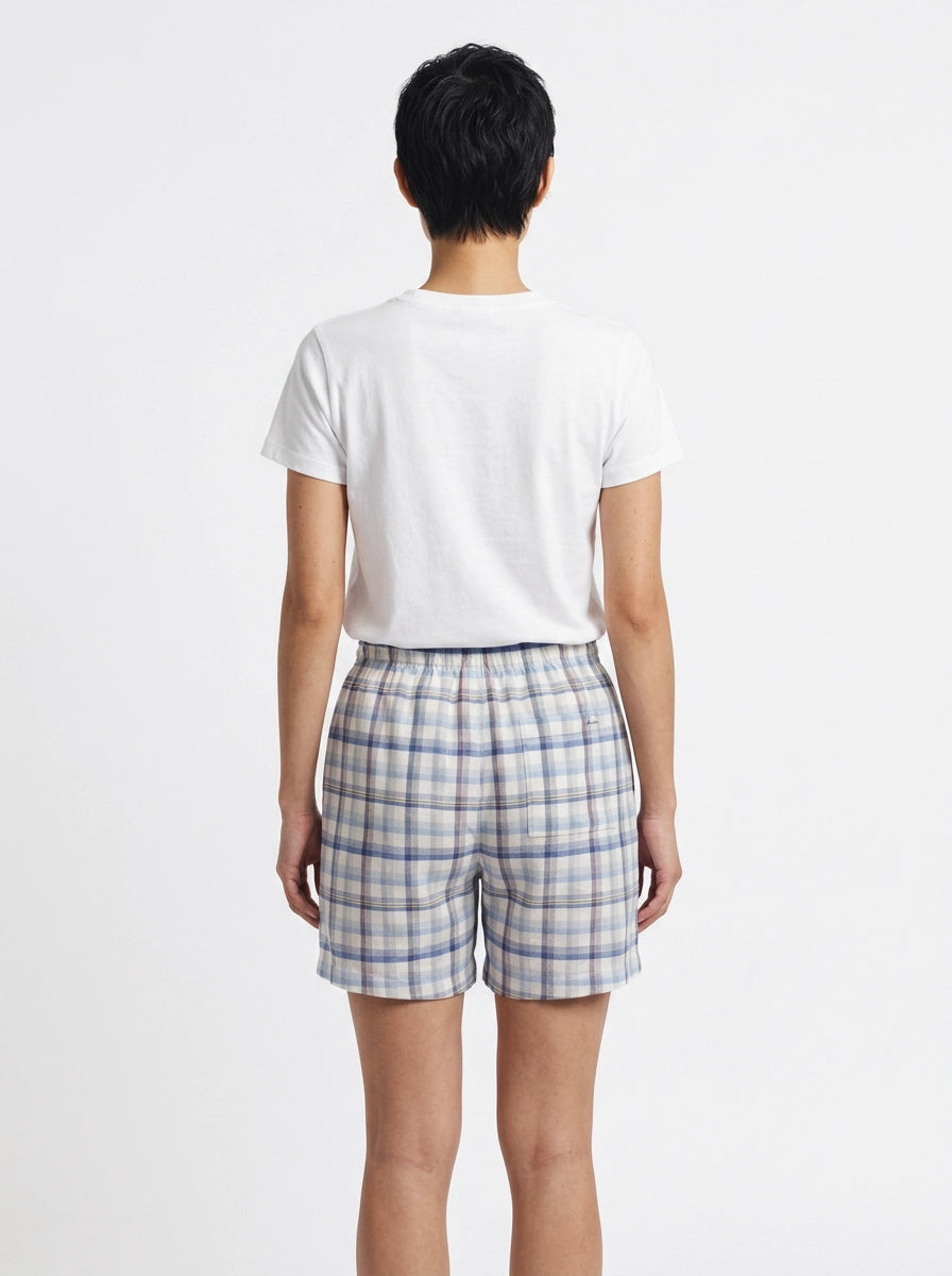 Blue & Beige Plaid Cotton Shorts