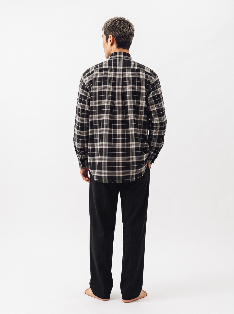 Black & White Yarn-Dyed Cotton Check Button-Down Shirt
