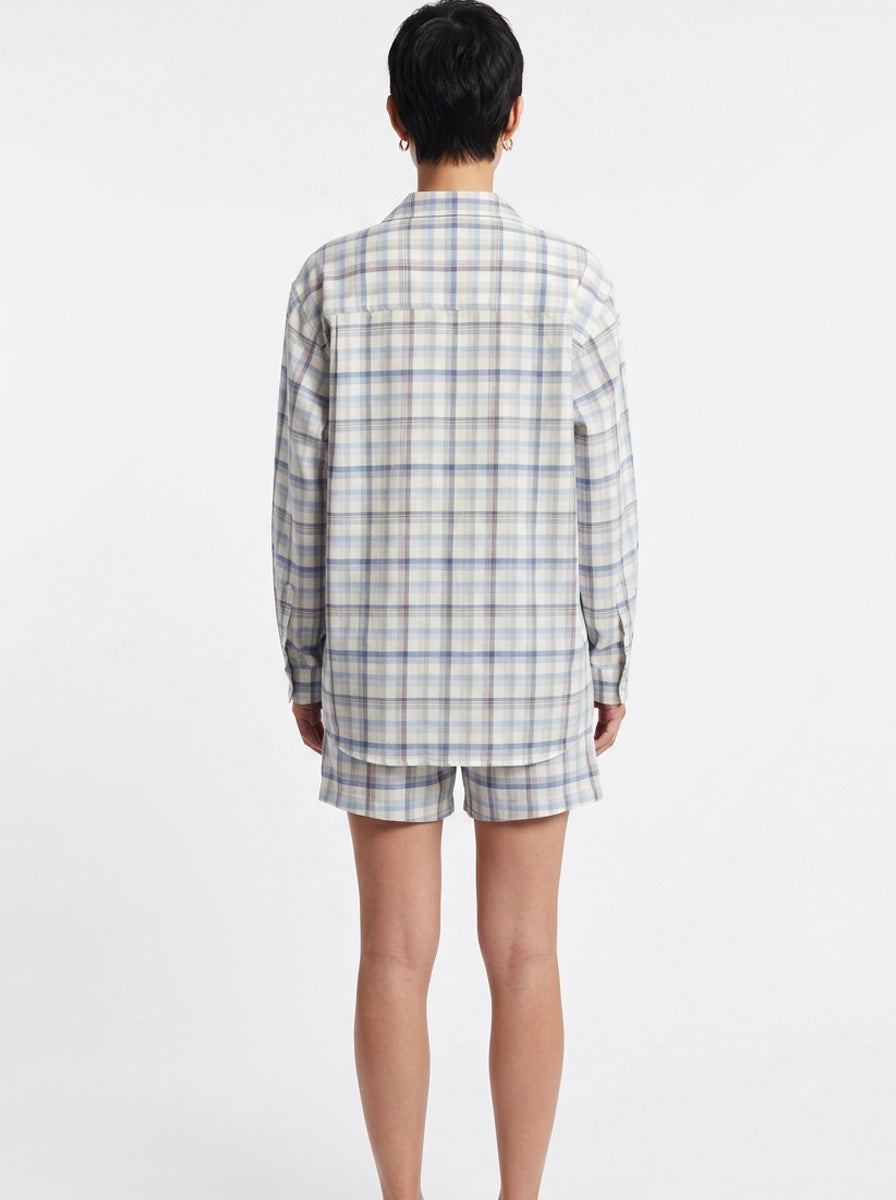 Blue & Beige Plaid Cotton Shirt