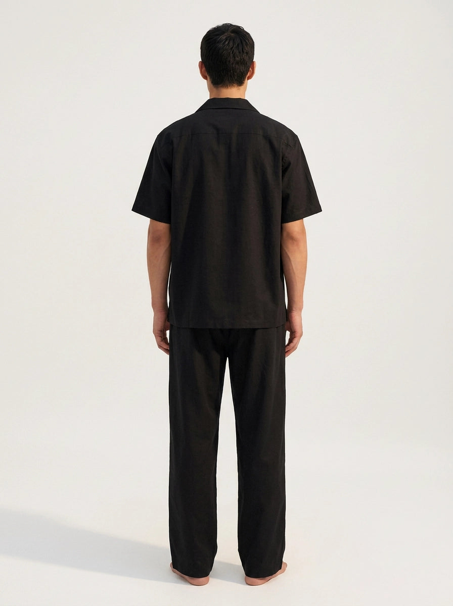 Black Cotton Linen Shirt