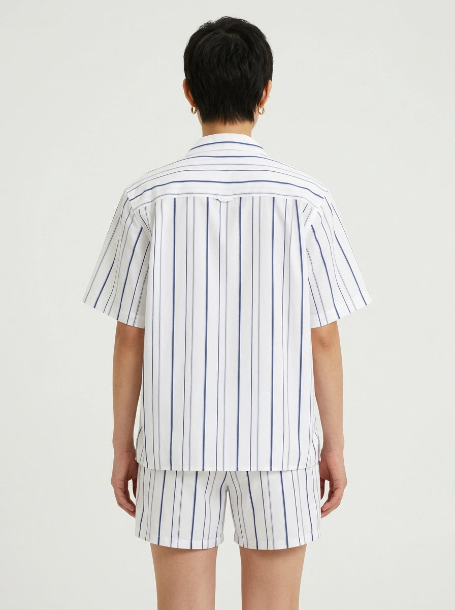 White & Navy Stripe Cotton Shirt