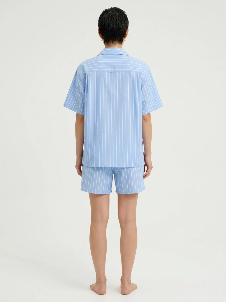 Sky Blue Tencel Stripe Cotton Shirt