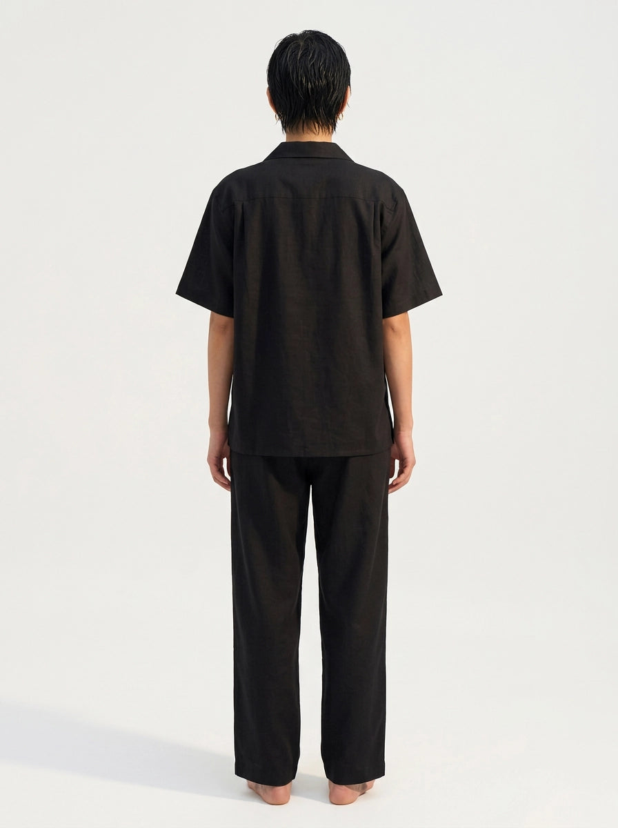 Black Cotton Linen Shirt