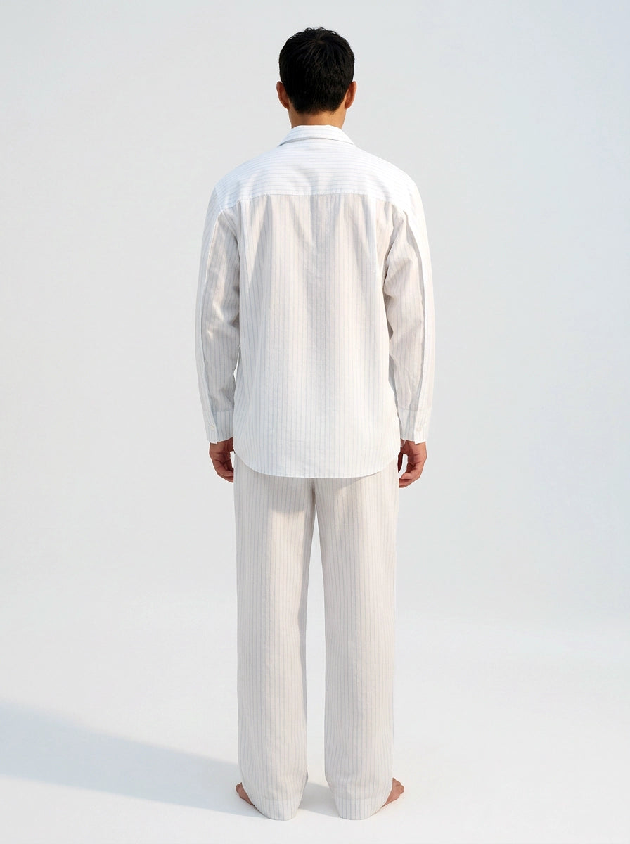 White & Light Blue Striped Cotton Shirt