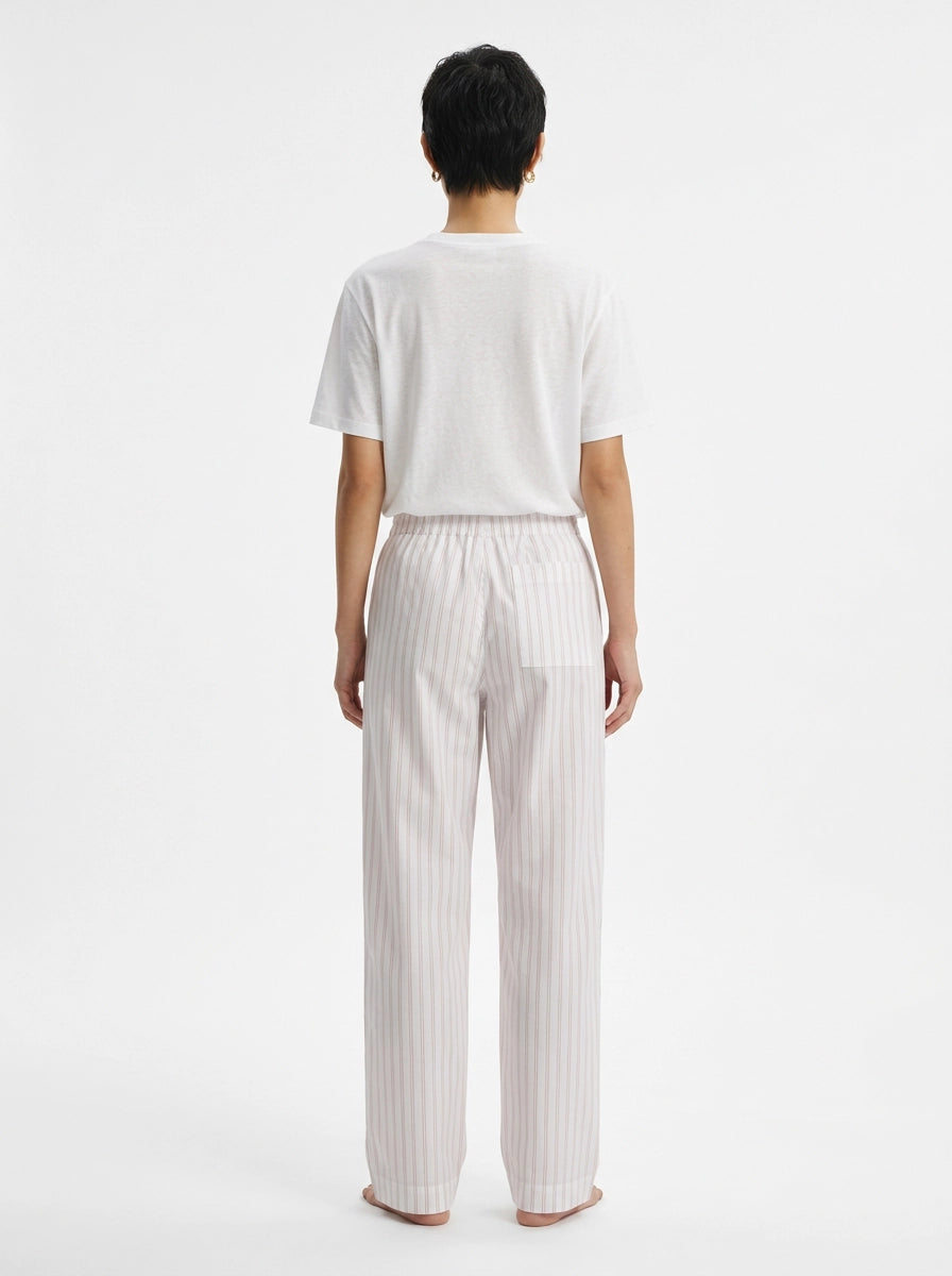 White & Red Fine Stripe Cotton Lounge Trousers